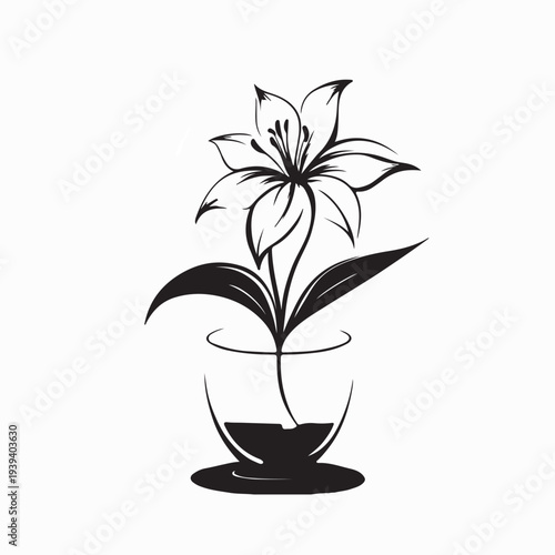 Minimalist Floral Decor With Single Lily In Glass Vector On White Background
