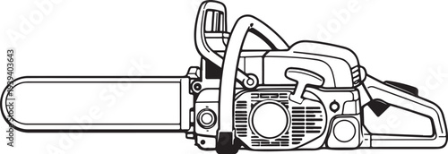 Firefighter Rescue Chain Saw Line Art Vector Illustration