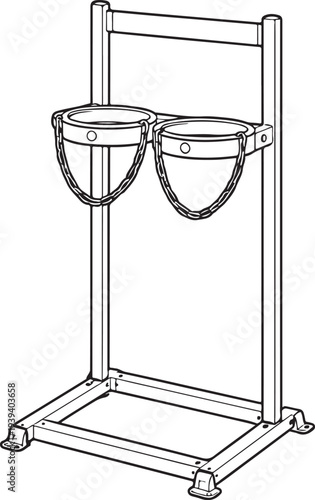 Firefighter Oxygen Cylinder Storage Stand Black and White Line Art Vector Side View