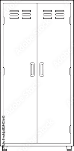 Firefighter Equipment Storage Locker Cabinet Black and White Line Art Vector Front View