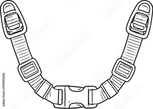 Firefighter Helmet Chin Strap Black and White Line Art Vector Front View