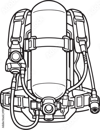 Firefighter SCBA Breathing Apparatus Tank Line Art Vector Front View