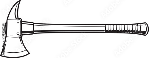 Firefighter Rescue Axe Black and White Line Art Vector Side View