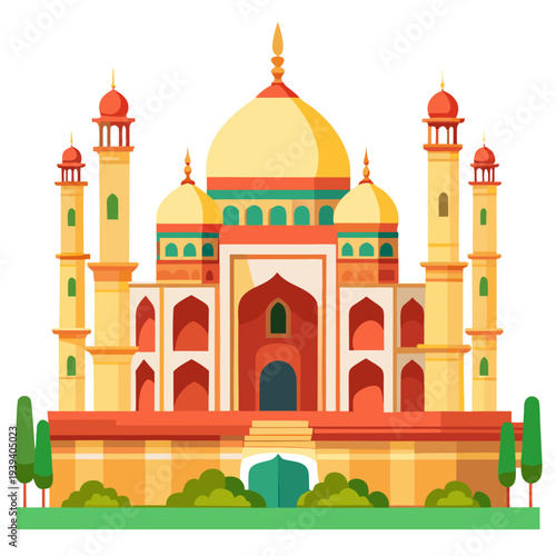 Vibrant illustration of the Taj Mahal in India with stunning architecture