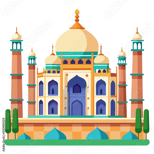 Stunning Taj Mahal architecture in vibrant modern illustration