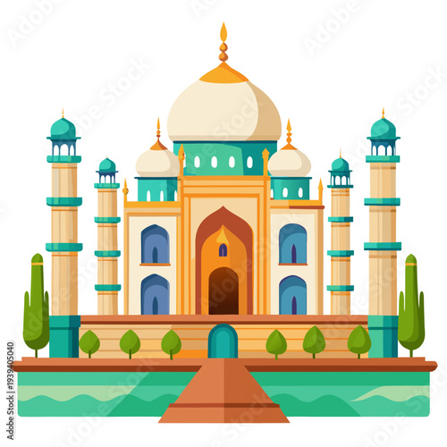 Stunning Taj Mahal illustration in vibrant colors and modern style