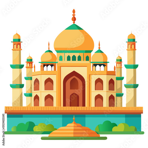 Stunning illustration of the Taj Mahal in vibrant colors and modern style