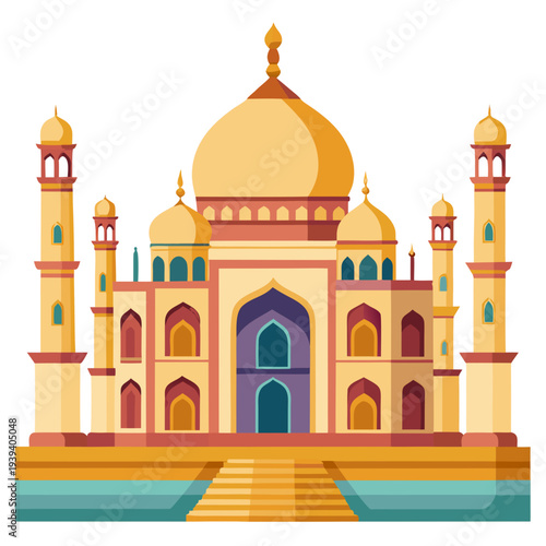 Majestic Indian palace with golden domes and towers