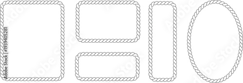 Nautical rope frame set isolated on white background