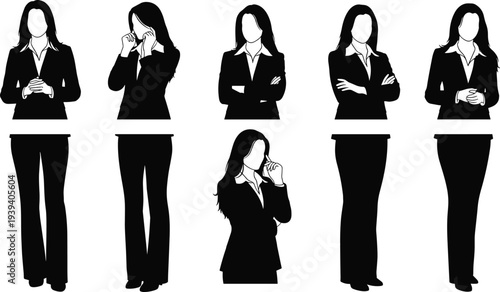 Vector illustration of stylized business silhouettes symbolizing communication, professionalism, identity, culture, tradition, and education