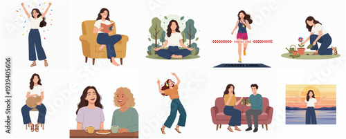 Diverse Lifestyle Activity Flat Illustration of Happy People Doing Various Things