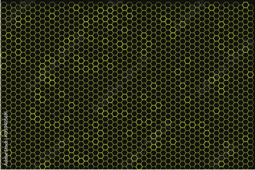 A bright lime green hexagonal grid forming a glowing geometric pattern across a dark black surface