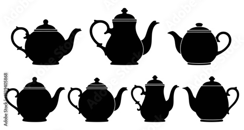 Teapot Silhouette Collection Simple Black Vector Illustration