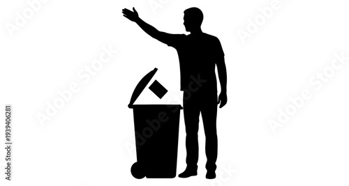 Man Voting into Ballot Box Silhouette Vector Illustration