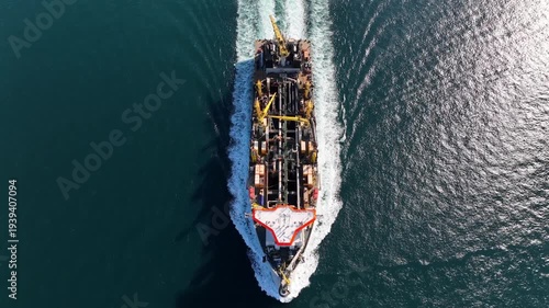 A giant ship is passing through Istanbul; aerial footage. Drone footage of the ship in the Istanbul Strait.