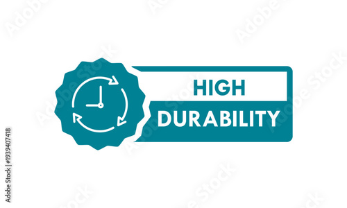 High durability stamp design featuring a clock and rotating arrows in a jagged seal, symbolizing long-lasting quality, reliability, and lifetime performance.