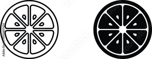 Outline and solid vector icon of lemon slice illustrations