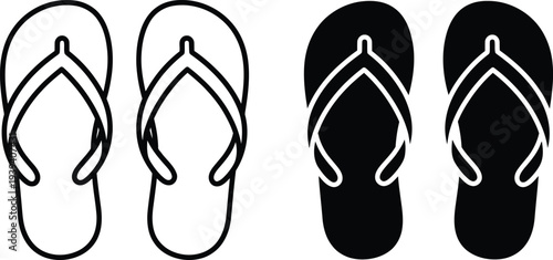 Outline and solid vector flip flops icon set editable graphics