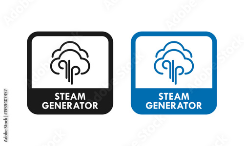 Steam generator icon set with cloud and vapor lines design, available in circular badges for appliance and industrial technology branding.