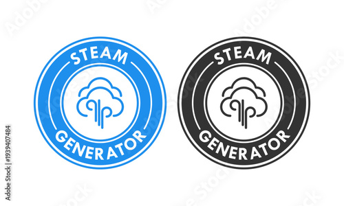Steam generator icon set with cloud and vapor lines design, available in circular badges for appliance and industrial technology branding.