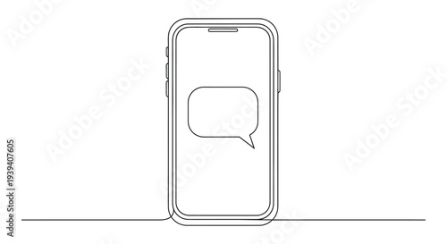 Continuous line art of a smartphone screen with message bubble