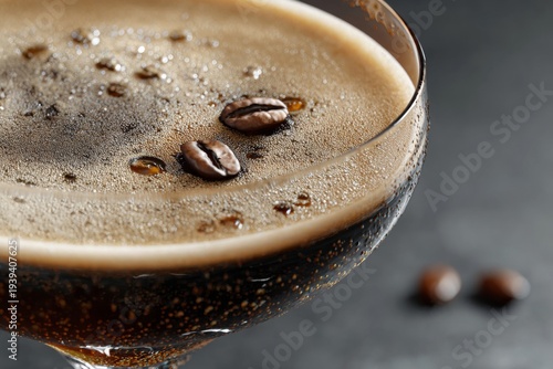 Sugar and ice cubes to sweeten espresso coffee. Coffee beans are visible on top.