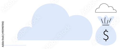 Financial management, cloud storage, digital economy, online savings, technology, economy efficiency. Cloud and money bag with a dollar sign. Financial management and cloud storage concept