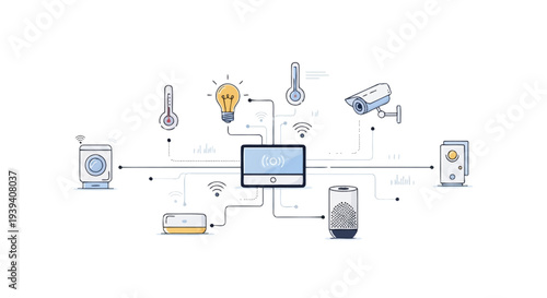 Smart home devices connected to central hub for seamless automation