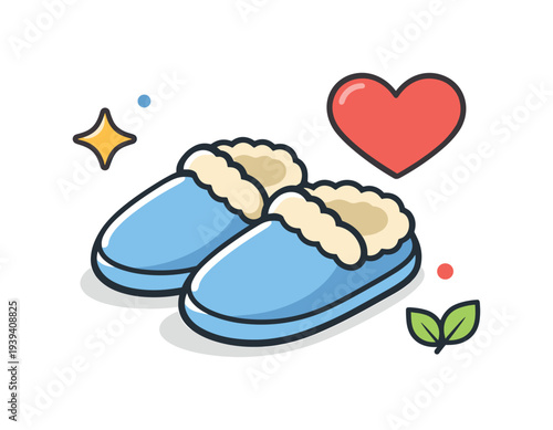Cozy blue slippers with fluffy lining, heart, and star for comfort and warmth