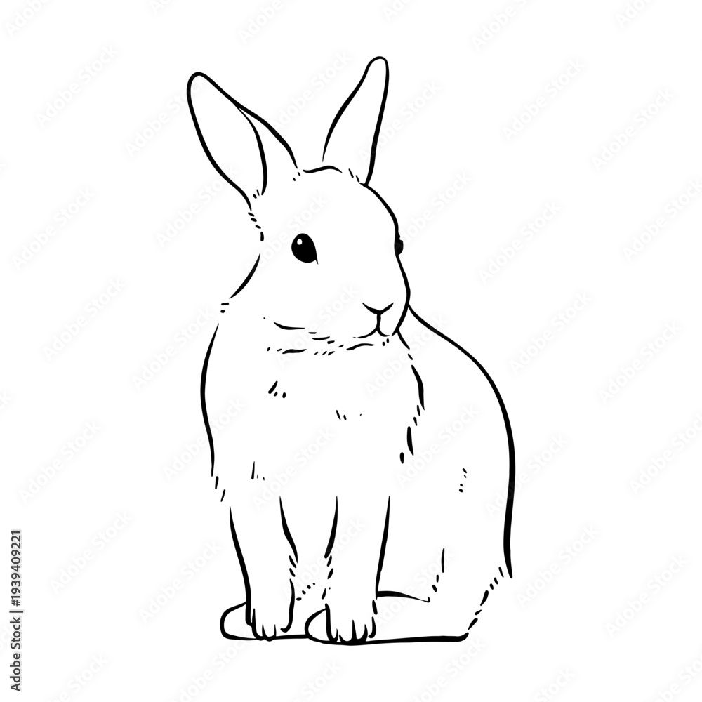 Obraz premium Hand-drawn rabbit line art illustrations. Cute bunny sketches. Minimalist vector clip art for Easter, pets, and nature themed projects