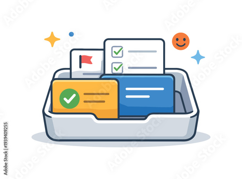 Organized task management system with completed items and pending tasks in a tray