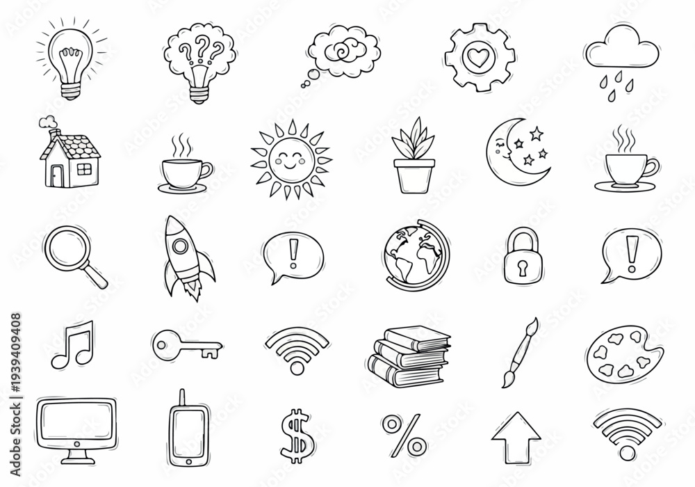 Fototapeta premium Collection of Simple Line Icons Representing Modern Technology and Communication Concepts