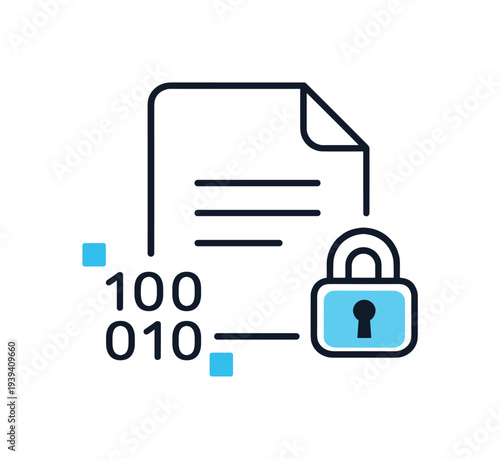 Secure document with binary code and padlock icon representing data protection
