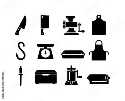 Kitchen tools and equipment icons for culinary arts