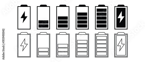 battery icon set, colorful battery icon set, Battery charge ico set.