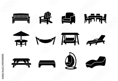 Outdoor furniture icons collection for relaxation and dining