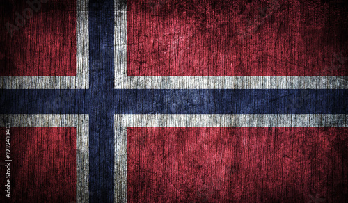 Abstract retro Norway flag on wooden background.