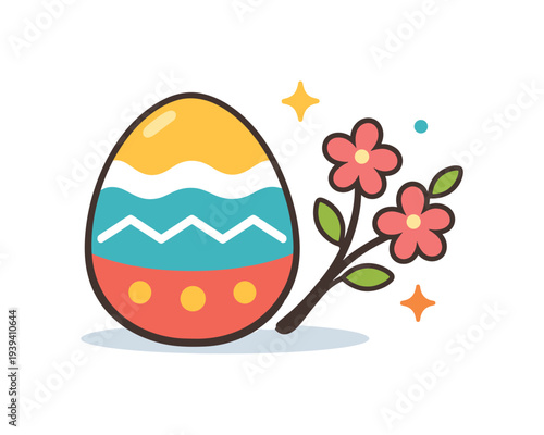 Easter egg with flowers and sparkles, festive holiday celebration