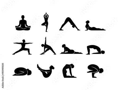 Yoga poses silhouette collection for fitness and wellness