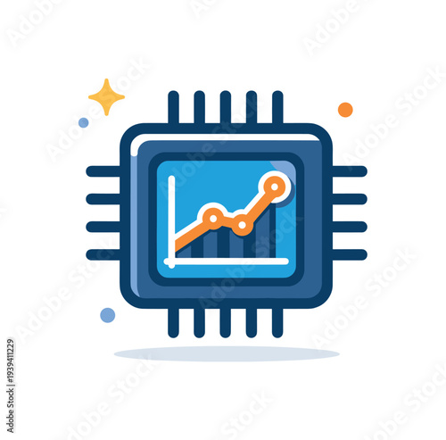 Computer chip with a rising graph inside, symbolizing data analysis and technological growth