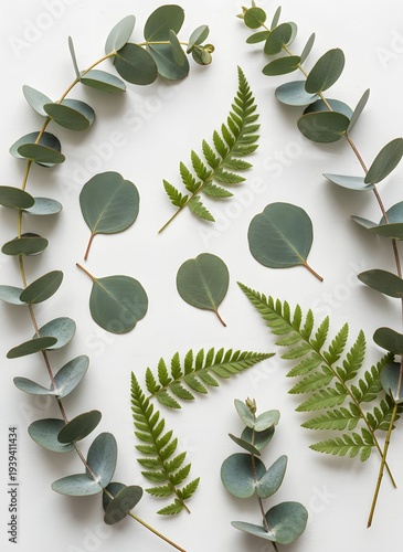 Eucalyptus and Fern Leaves Flat Lay