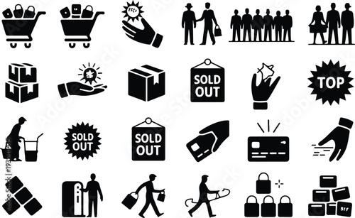 Set of 25 black sale and shopping icons vector