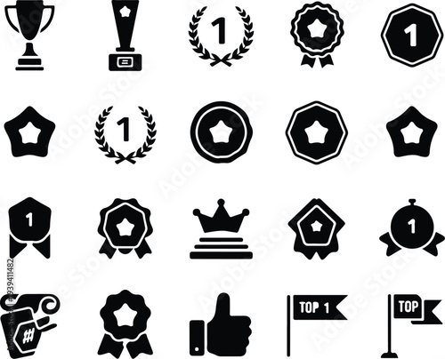 Set of 20 black award icons vector