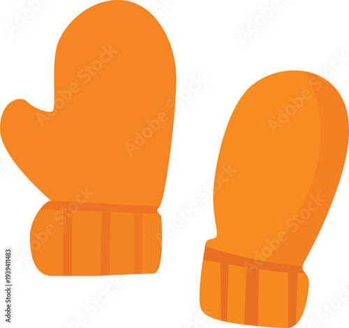 Pair of Orange Mittens Flat Illustration