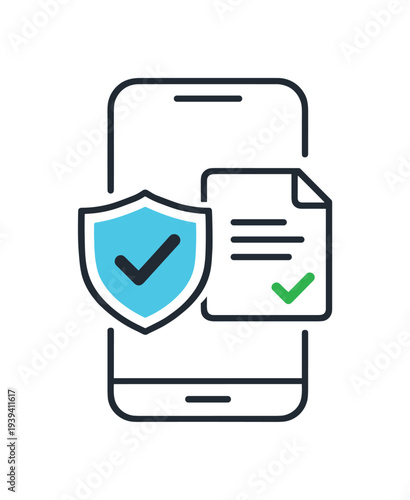 Mobile security and verified document icon on a smartphone outline