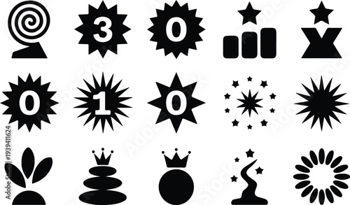 Set of 13 black award icons vector