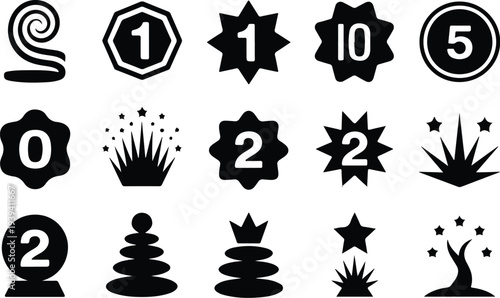 Set of 15 black icons vector, symbols, and shapes