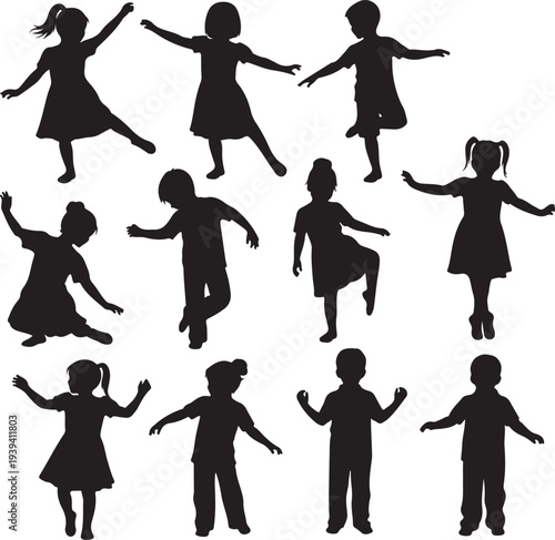 Children playing and dancing silhouette. Male and female kid activity. Good use for symbol, logo, web icon, mascot, sticker design, or any design you want