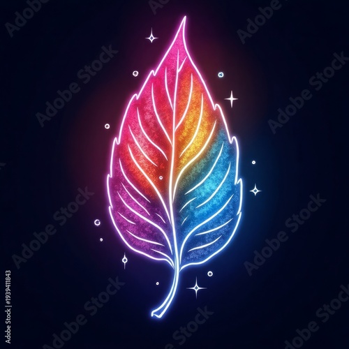 Rainbow leaf with neon glow and sparkles image
