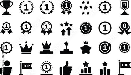 Set of 25 black award icons vector